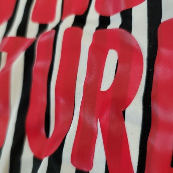 One Piece Swimsuit NOBO large Do Not Disturb black white striped swimming suit - Picture 2 of 7